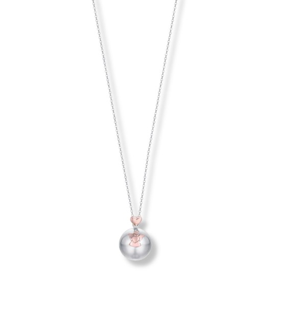 Collar llamador de ángeles bicolor con detalle de ángel y corazón, ideal para mujeres embarazadas.
