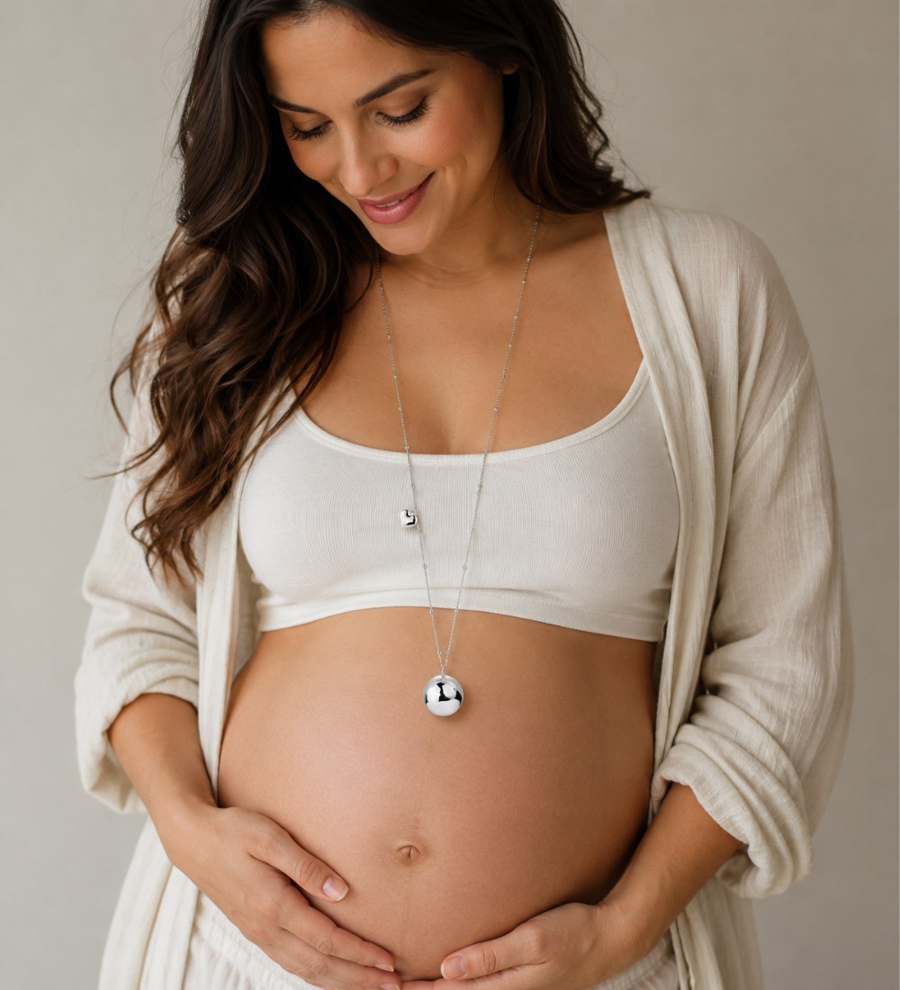 Collar llamador de ángeles de acero con corazón y cadena larga de 90+10 cm para mujer embarazada.