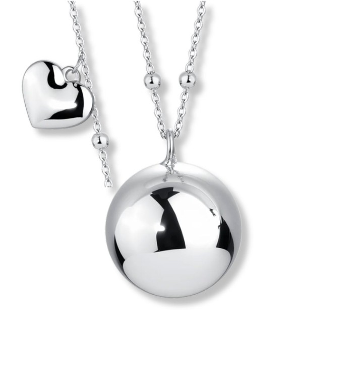 Collar llamador de ángeles de acero con corazón y cadena larga de 90+10 cm para mujer embarazada.