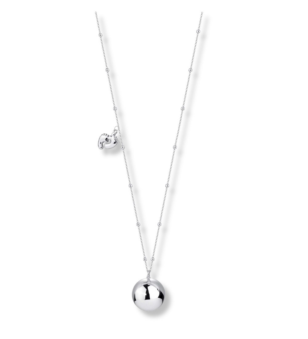 Collar llamador de ángeles de acero con huella de bebé y cadena larga para mujer embarazada.