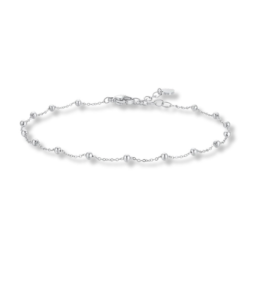 Tobillera de acero inoxidable con delicadas bolas decorativas y cadena fina para un estilo elegante y moderno.