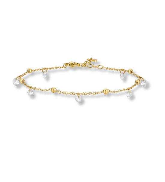 Turmellera d’acer daurat amb penjolls de zirconites brillants i estil elegant per dona.