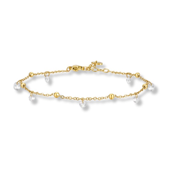 Turmellera d’acer daurat amb penjolls de zirconites brillants i estil elegant per dona.