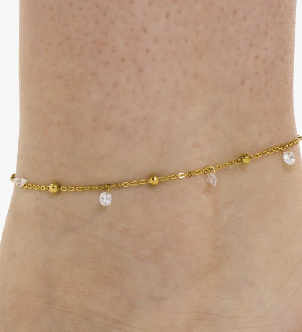 Turmellera d’acer daurat amb penjolls de zirconites brillants i estil elegant per dona.