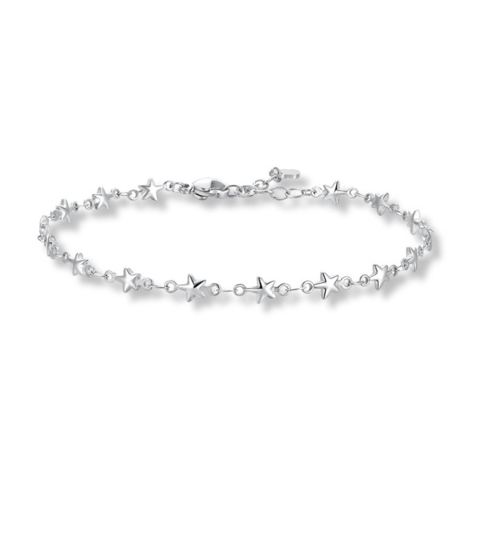 Tobillera de acero inoxidable con estrellas brillantes y diseño minimalista para mujer.
