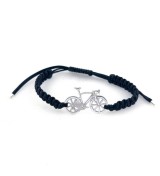 Pulsera bicicleta carretera plata ley macrame negro