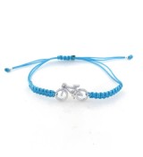 Pulsera bicicleta carretera plata ley macrame azul claro