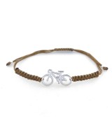 Pulsera bicicleta carretera de plata de ley con macrame dorado