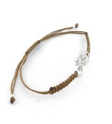 Pulsera bicicleta carretera de plata de ley con macrame dorado