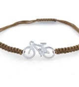 Pulsera bicicleta carretera de plata de ley con macrame dorado
