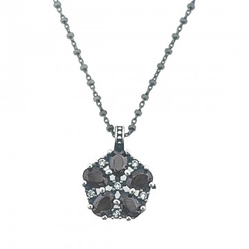 Colgante flor TopSilver plata piedra nanogem negro